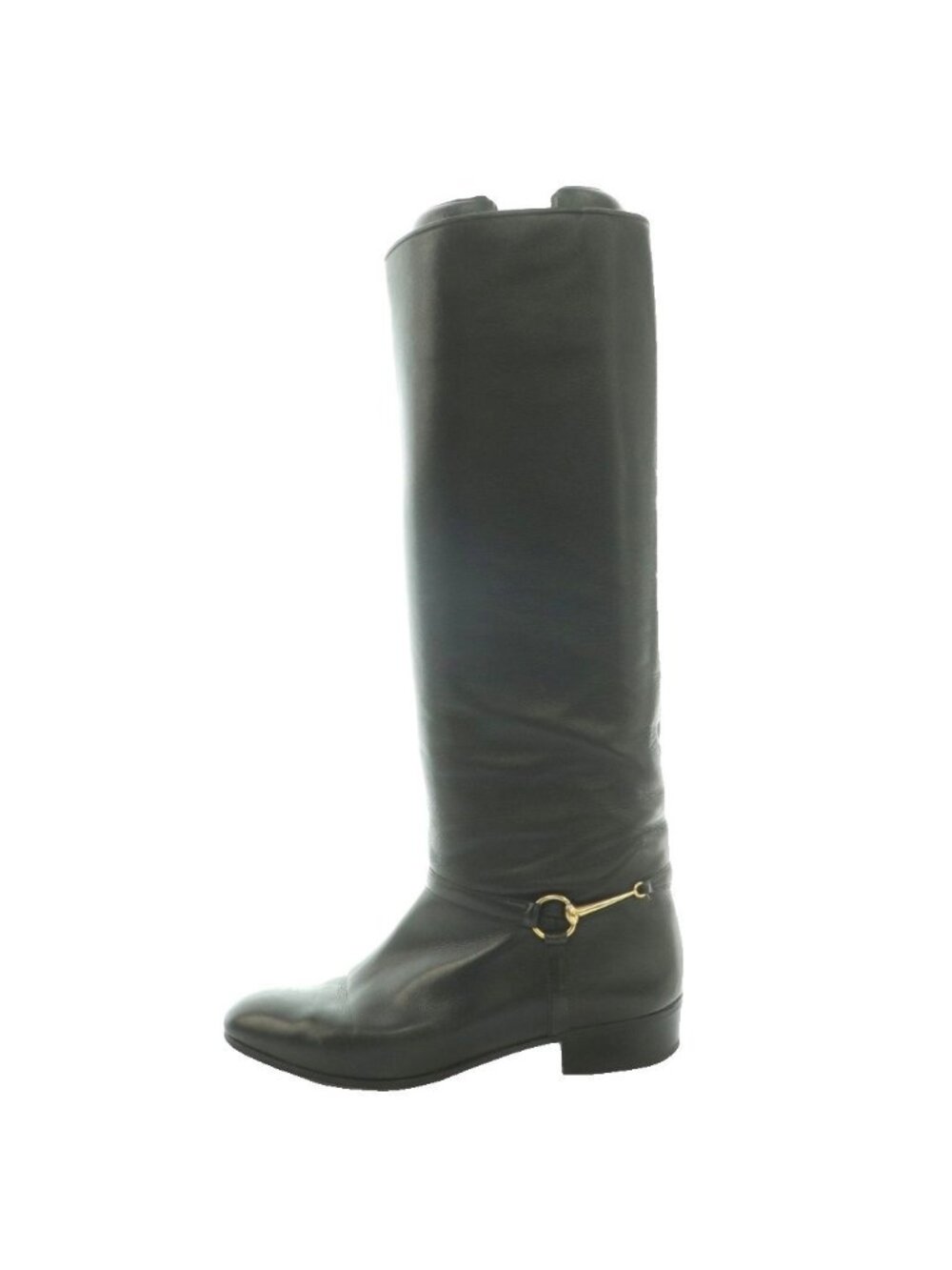 Gucci Vintage Round Toe Long Boots Horsebit Details Leather 36 Black SS